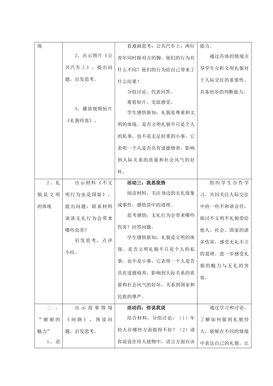 八年级政治上册 第七课 第一框 礼貌显魅力教案4 新人教版_第3页
