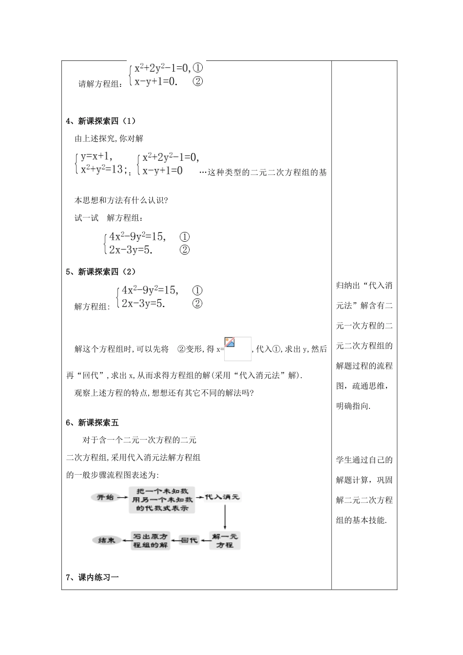 春八年级数学下册 21.6 二元二次方程组的解法（1）教案 沪教版五四制-沪教版初中八年级下册数学教案_第3页
