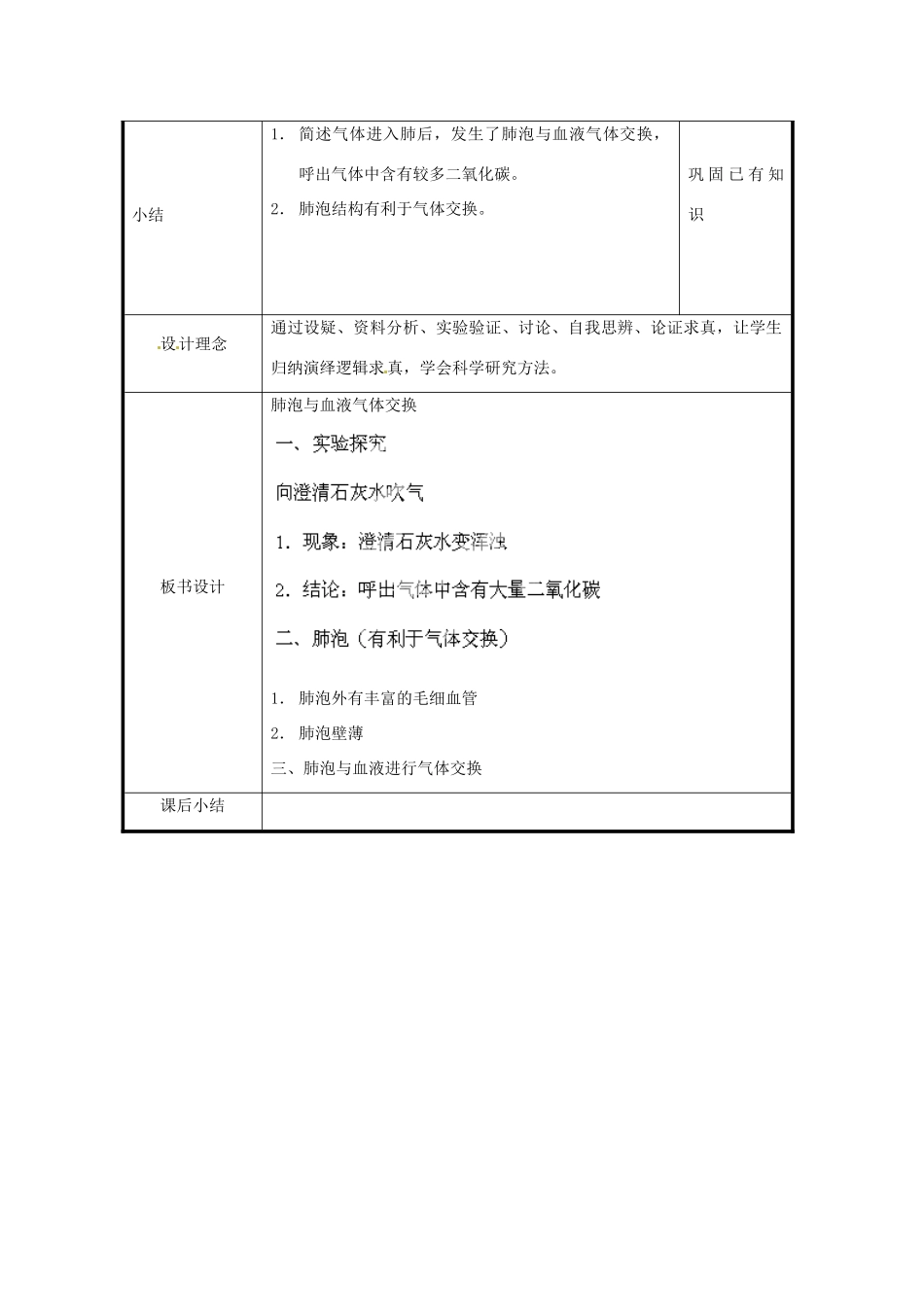 北京市和平北路学校七年级生物下册《4.3.2 发生在肺内的气体交换（第2课时）》教案 新人教版_第2页