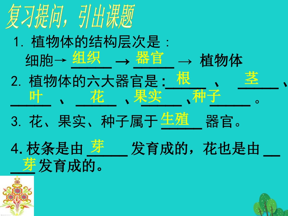 广东省东莞市低涌中学七年级生物上册 第三单元 第二章 第三节 开花和结果课件 （新版）新人教版_第1页