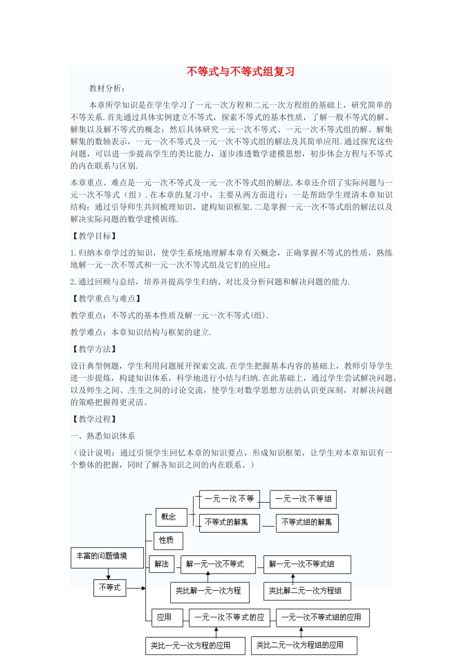 贵州省凯里六中七年级数学《不等式与不等式组》复习教案 湘教版_第1页