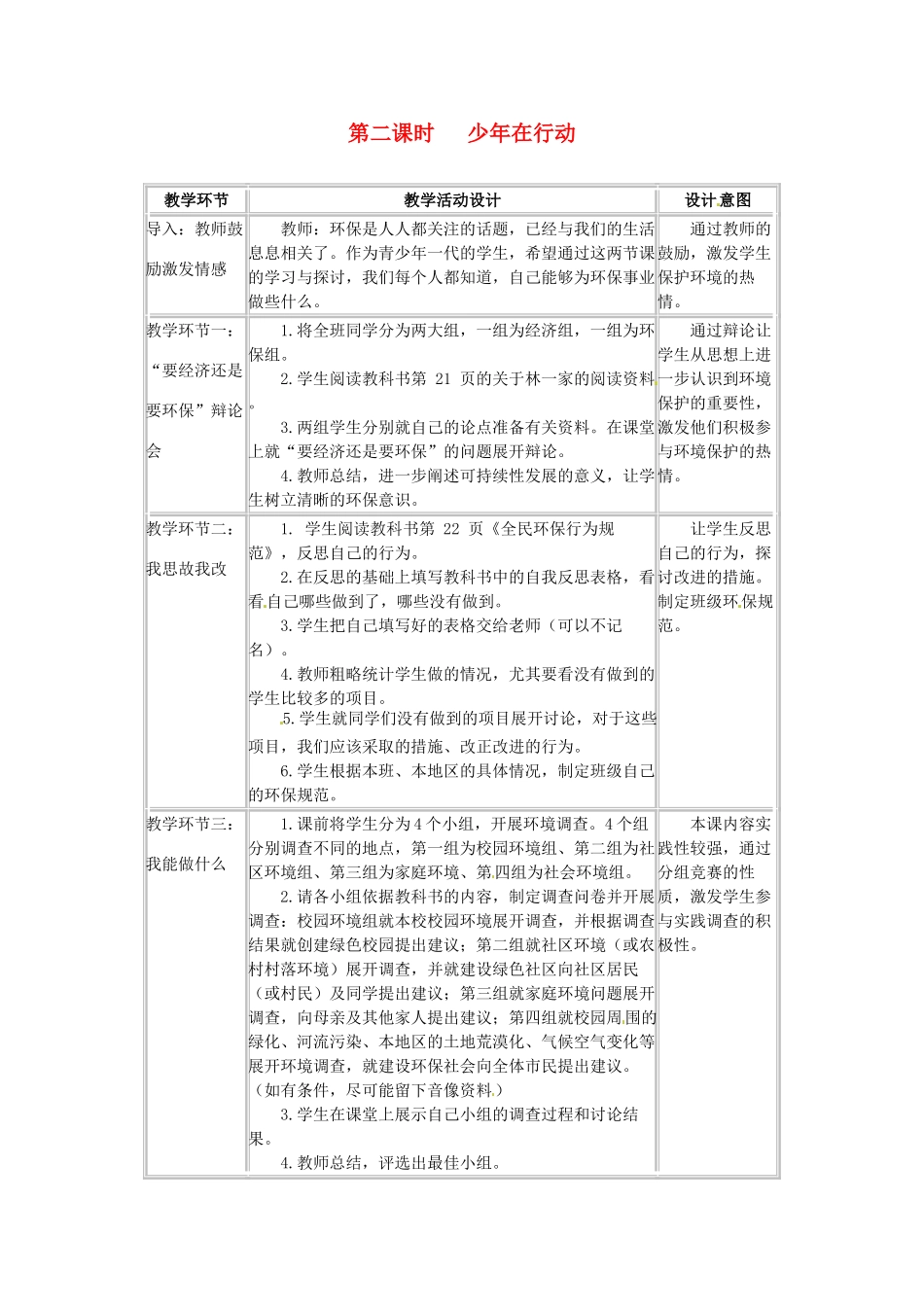 四川省宜宾县复龙初级中学八年级政治下册 第二课时 少年在行动教案 教科版_第1页