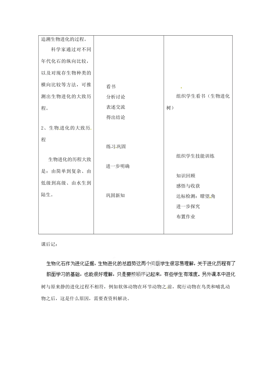 甘肃省会宁县新添回民中学八年级生物下册《生物进化的历程》教案 苏教版_第2页