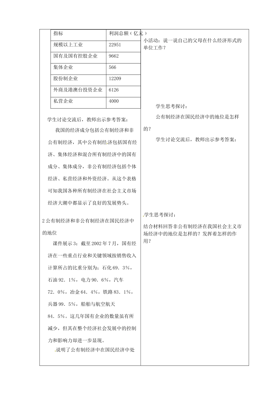 山东省临沂市蒙阴县第四中学九年级政治全册 第三课 充满生机和活力的基本经济制度教案 鲁教版_第3页