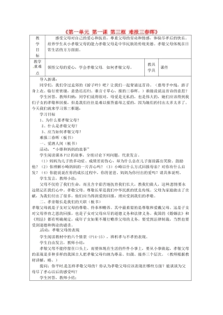 八年级政治上册《第一单元 第一课 第三框 难报三春晖》教学设计 新人教版-新人教版初中八年级上册政治教案