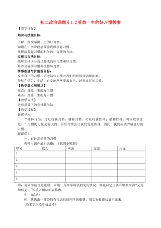 八年级政治上受益一生的好习惯教案（苏教版）