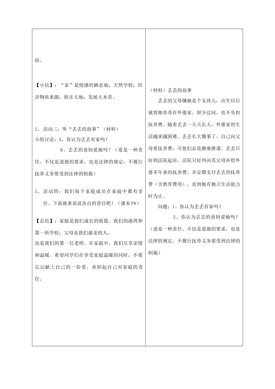 八年级政治上册 第一单元相亲相爱一家人第一课爱在屋檐下我爱我家教案 人教新课标版_第2页