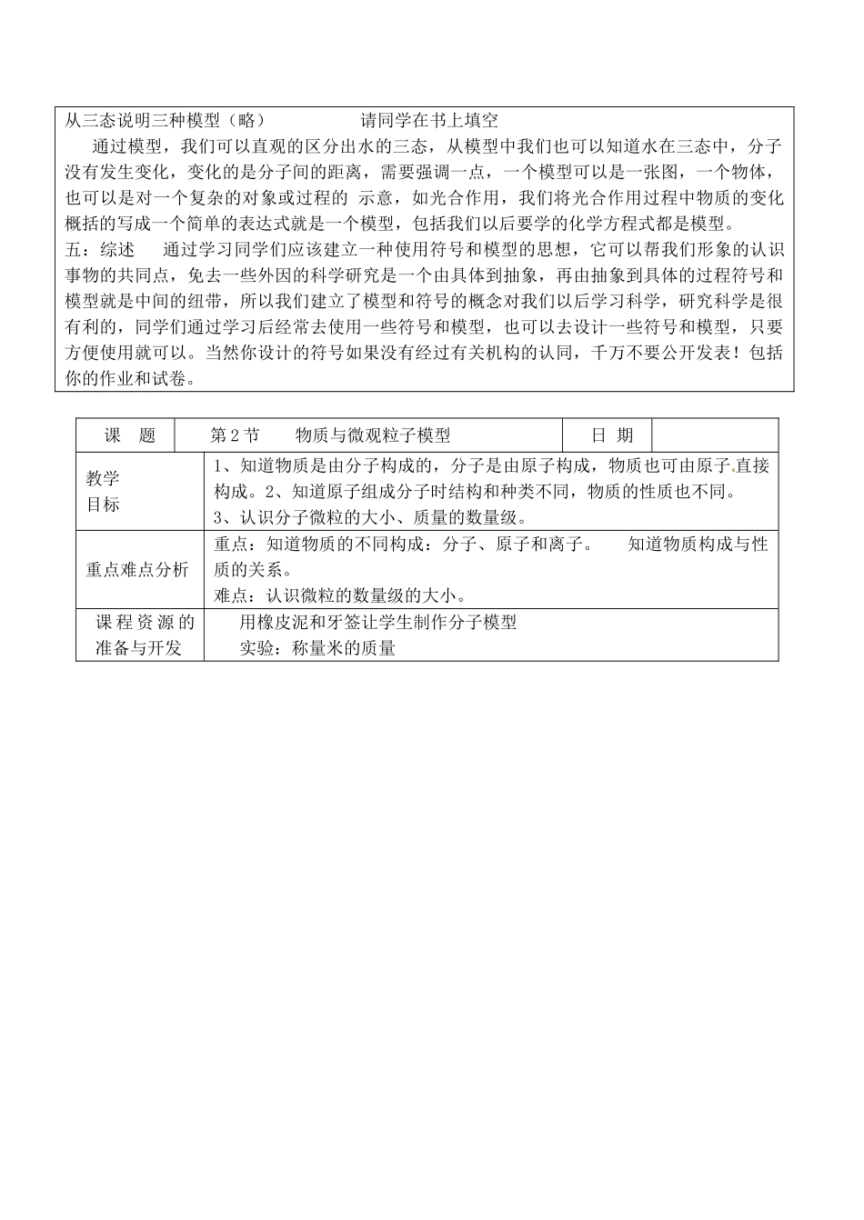 浙江省温州市平阳县腾蛟一中八年级科下册 第一章《粒子的模型与符号》教案 浙教版_第2页