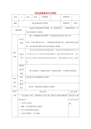八年级政治下册 第八单元 生活在依法治国的国家 第16课 治国安邦的总章程（宪法是最高的行为准则）教案 鲁人版六三制-鲁人版初中八年级下册政治教案