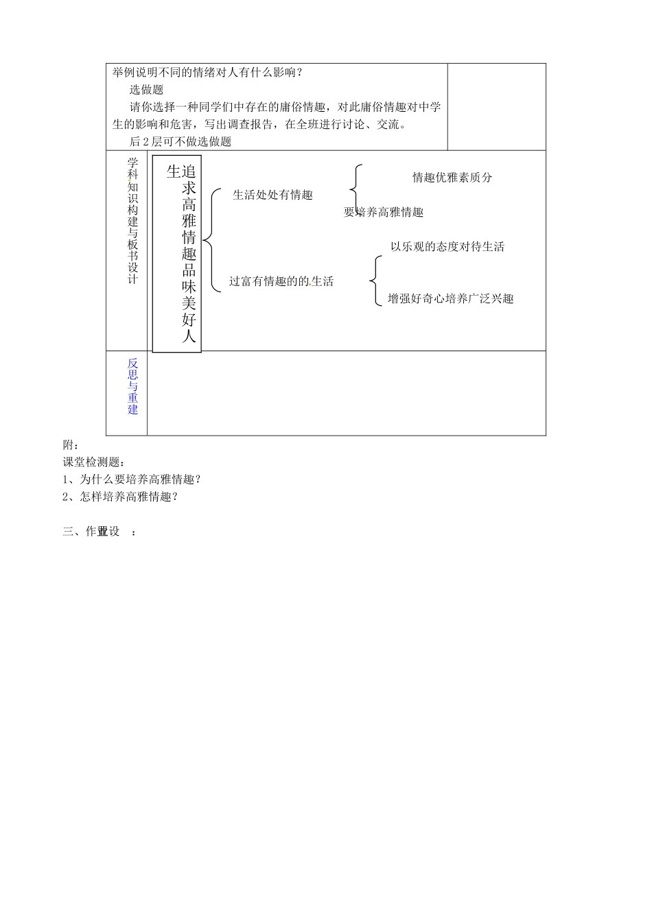 山东省淄博市临淄区第八中学七年级政治下册《第14课 追求高雅情趣 品味美好生活》教案 鲁教版_第3页