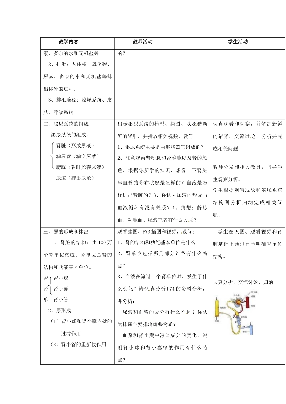 福建省沙县第六中学七年级生物下册 第五章 人体内废物的排出教案 （新版）新人教版_第2页
