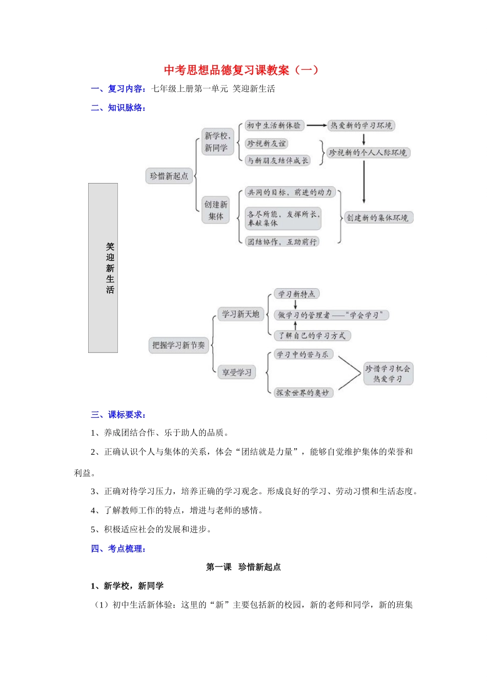 七年级政治上册第一单元  笑迎新生活教案_第1页