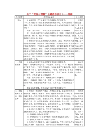 七年级政治上册 关于“宽容与理解”主题教学设计 教科版