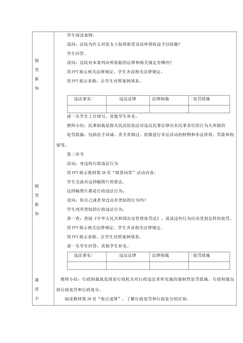九年级道德与法治上册 第一单元 努力战胜自我 第4课 远离违法犯罪 第3框 民事制裁和行政制裁教案 陕教版-陕教版初中九年级上册政治教案_第2页