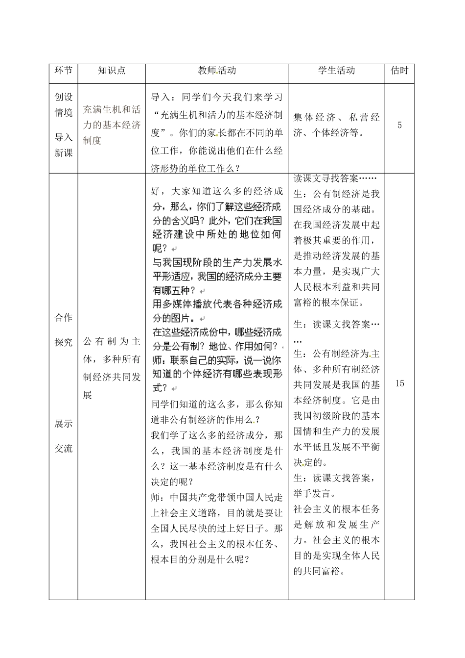 山东省临沭县九年级政治 2.4.9《充满生机和活力的基本经济制度》教案 新人教版_第3页