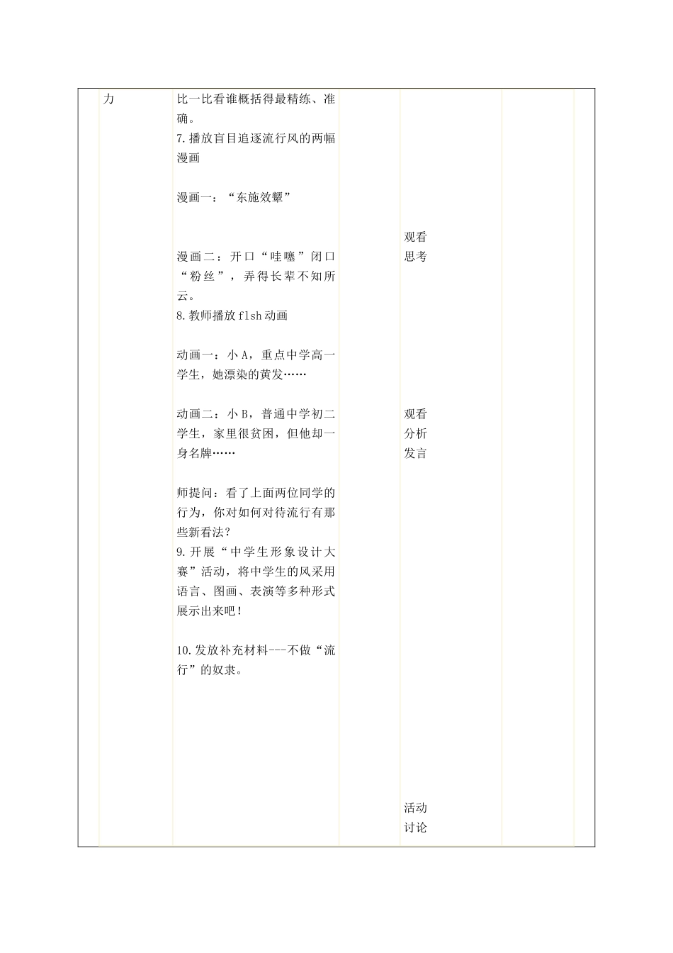 秋八年级政治上册 第4课 青春故事别被流行风吹跑教案 人民版-人民版初中八年级上册政治教案_第3页