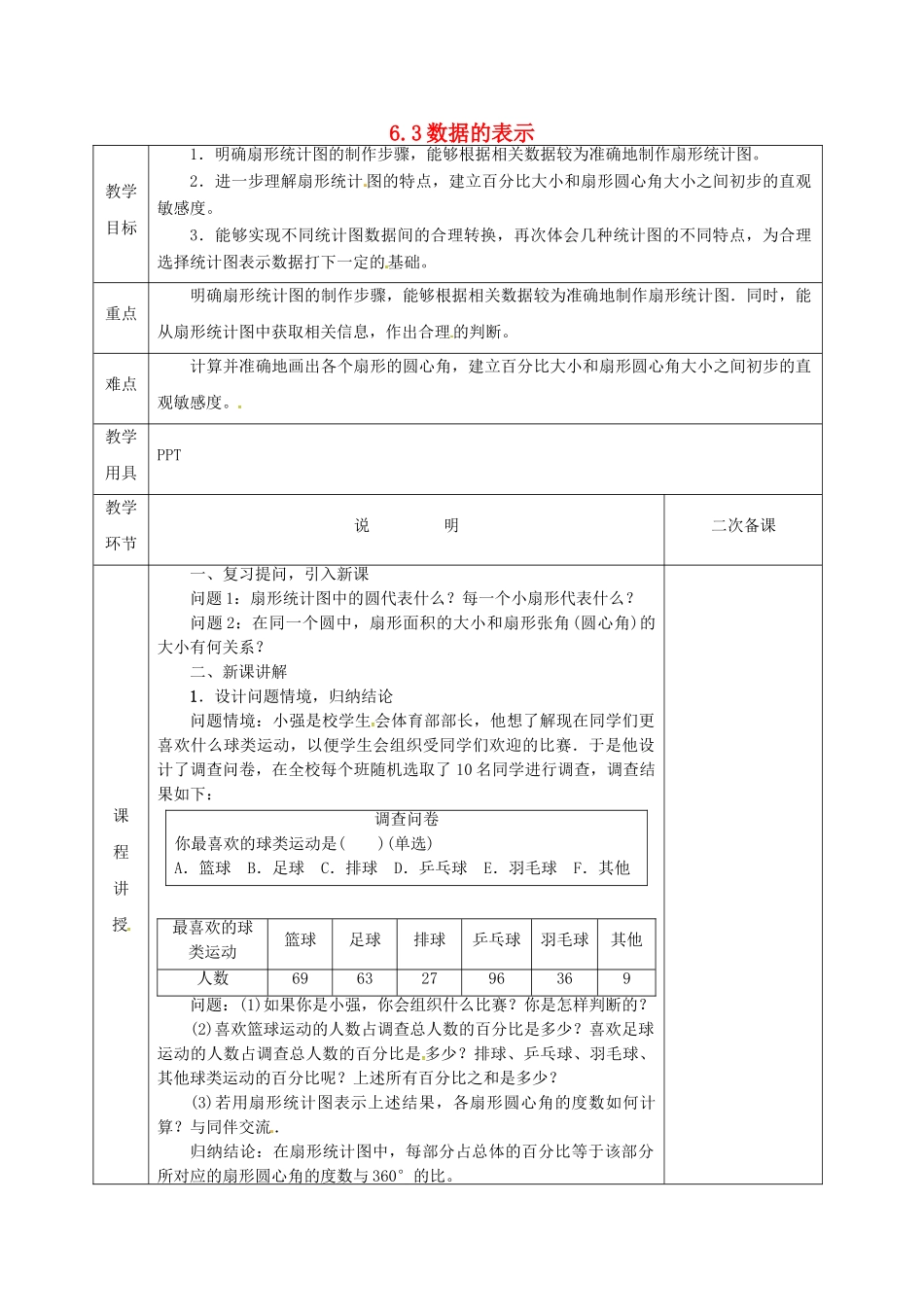 河北省邯郸市肥乡区七年级数学上册 6.3 数据的表示 6.3.3 数据的表示教案 （新版）北师大版-（新版）北师大版初中七年级上册数学教案_第1页