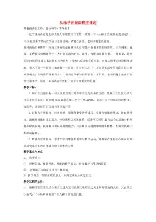 广东省佛山市第十四中学山九年级数学下册 从梯子的倾斜程度谈起说课教案 北师大版