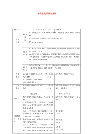 九年级政治全册 第九课 实现我们的共同理想教学设计 新人教版-新人教版初中九年级全册政治教案