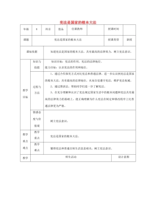 八年级政治下册 第八单元 生活在依法治国的国家 第16课 治国安邦的总章程（宪法是国家的根本大法）教案 鲁人版六三制-鲁人版初中八年级下册政治教案