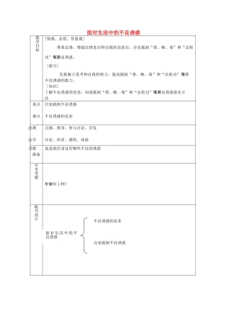 七年级政治下册 第十五课 第1框 面对生活中的不良诱惑教案 鲁教版-鲁教版初中七年级下册政治教案