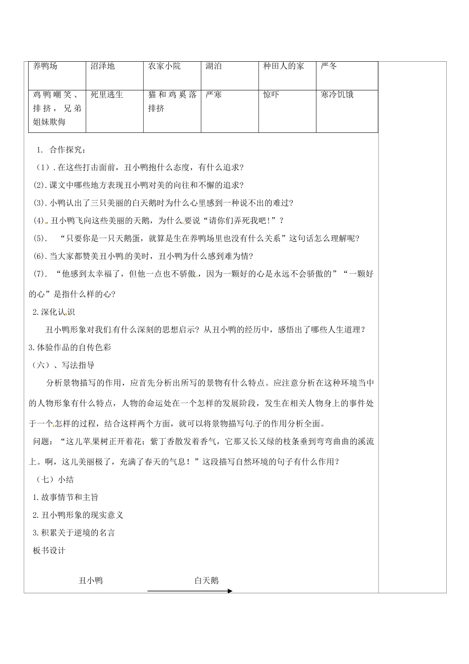 山西省忻州市第五中学七年级语文下册 丑小鸭教案 新人教版_第3页