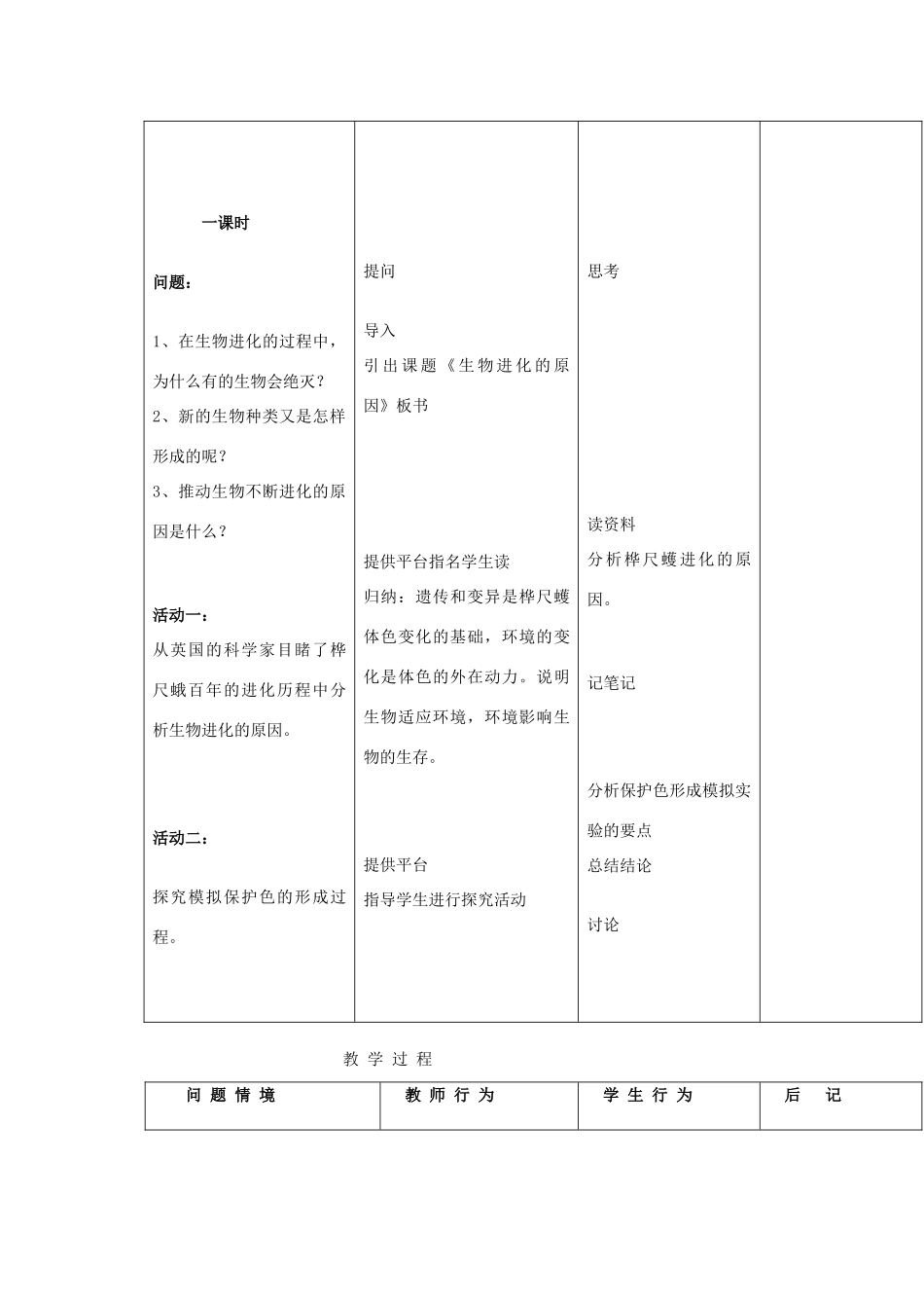 广东省东莞市寮步信义学校八年级生物下册《3.3 生物进化的原因》教学设计 新人教版_第2页