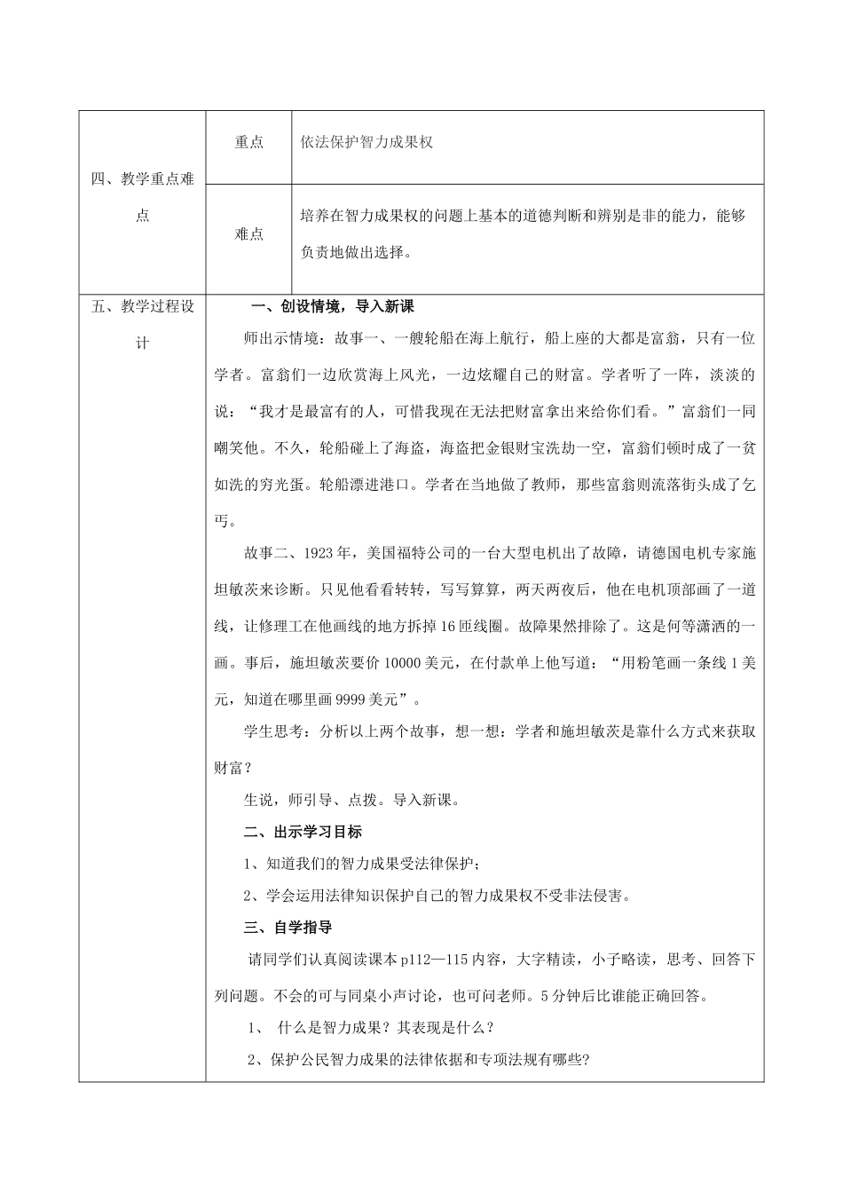 八年级政治上册 第四单元 我们依法享有人身权、财产 第九课 依法享有财产权、消费者权 第2框《法律保护我们的无形财产》教案 鲁教版-鲁教版初中八年级上册政治教案_第2页