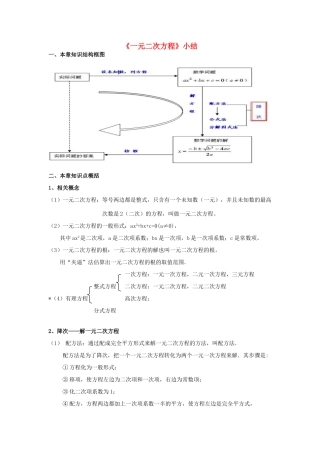 甘肃省通渭县黑燕山学校九年级数学上册 第21章 一元二次方程小结与复习教案 （新版）新人教版