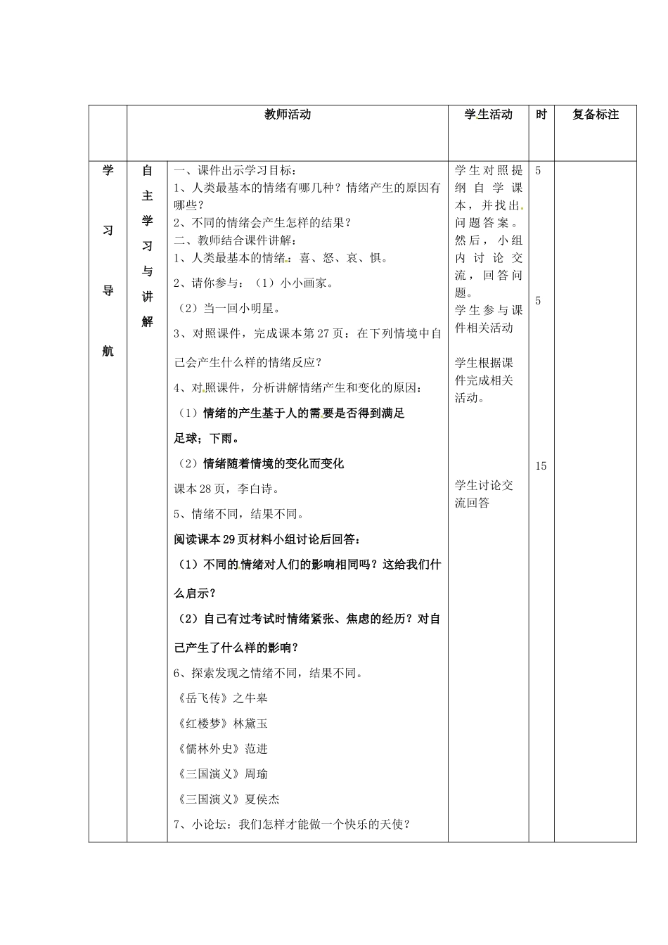 山东省邹平县实验中学七年级政治下册 第13课 第1节你了解自己的情绪吗教案 北师大版_第2页