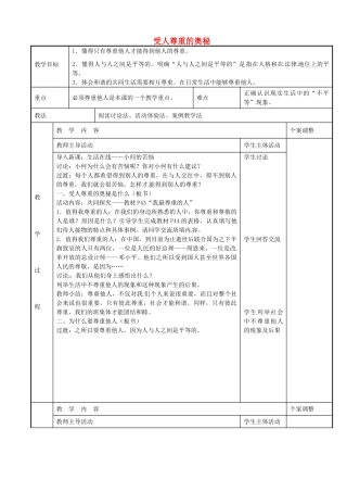 七年级政治上册 5.1 受人尊重的奥秘教案 苏教版-苏教版初中七年级上册政治教案