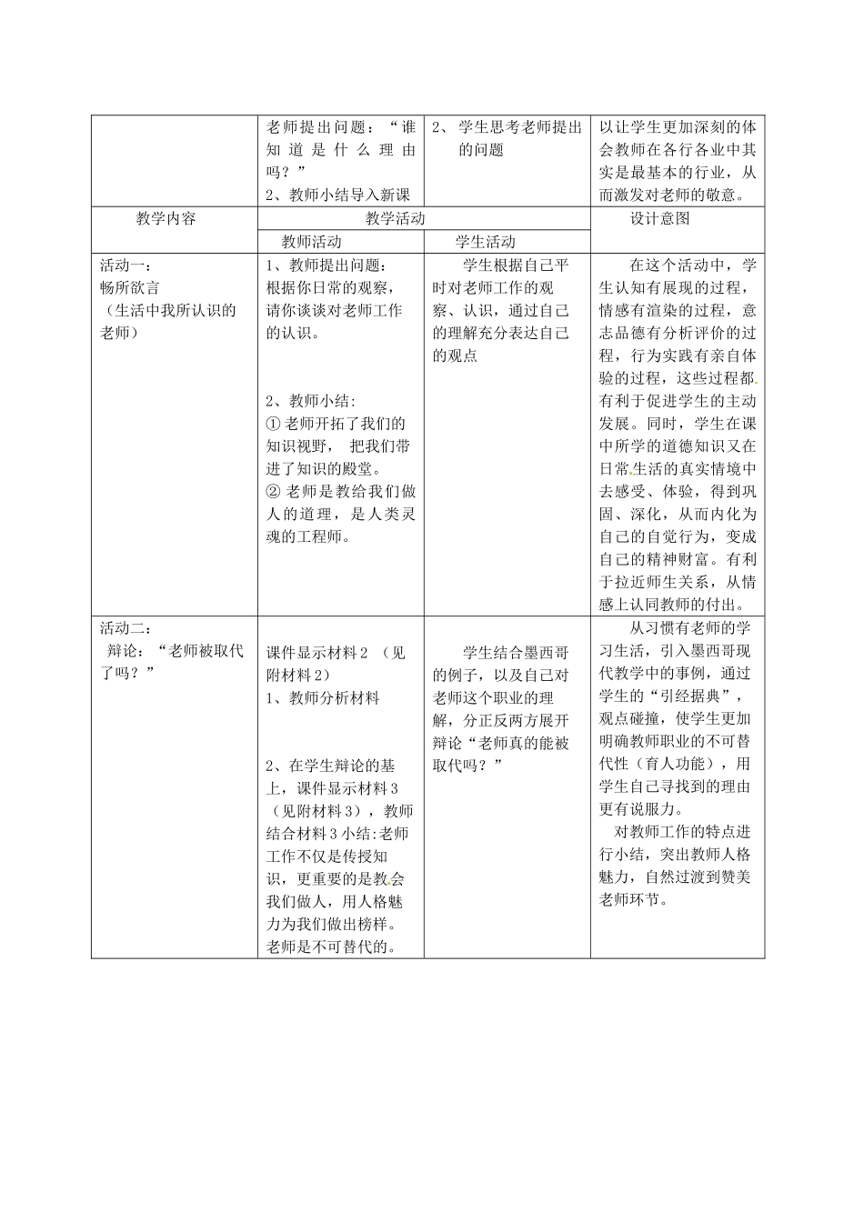 山东省泰安市迎春学校八年级政治上册 第四课 第一框 我知我师 我爱我师教案 新人教版_第2页