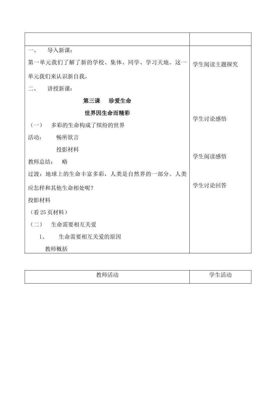 七年级政治上册 世界因生命而精彩教案 人教新课标版_第2页