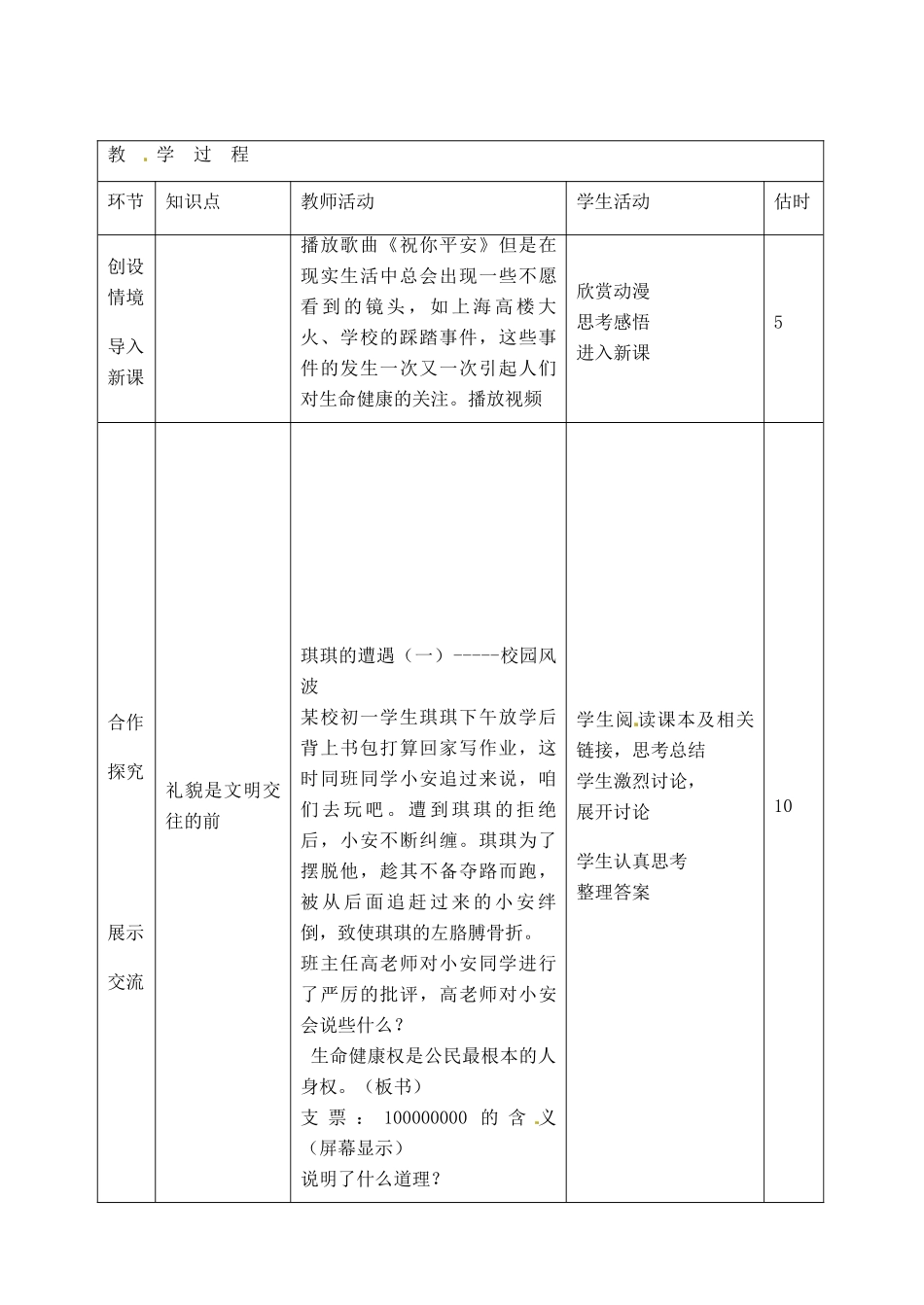 山东省临沭县第三初级中学八年级政治上册《法律保护我们的生命健康权》教案 人教新课标版_第2页