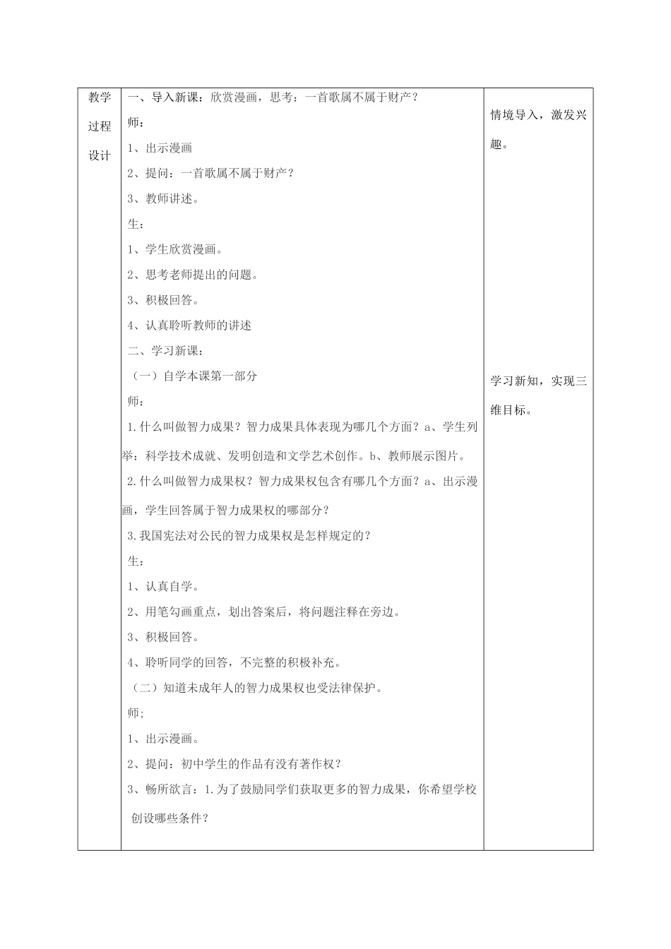 八年级政治上册 第四单元 我们依法享有人身权、财产 第九课 依法享有财产权、消费者权 第二框 法律保护我们的无形财产教案 鲁教版-鲁教版初中八年级上册政治教案_第3页