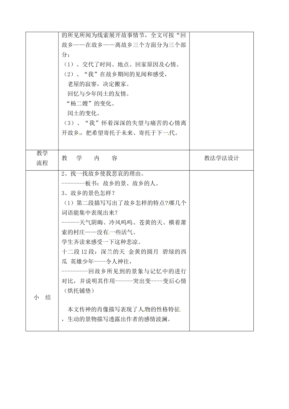 （秋季版）吉林省长春市七年级语文下册 第4课 故乡教案1 长春版-长春版初中七年级下册语文教案_第2页