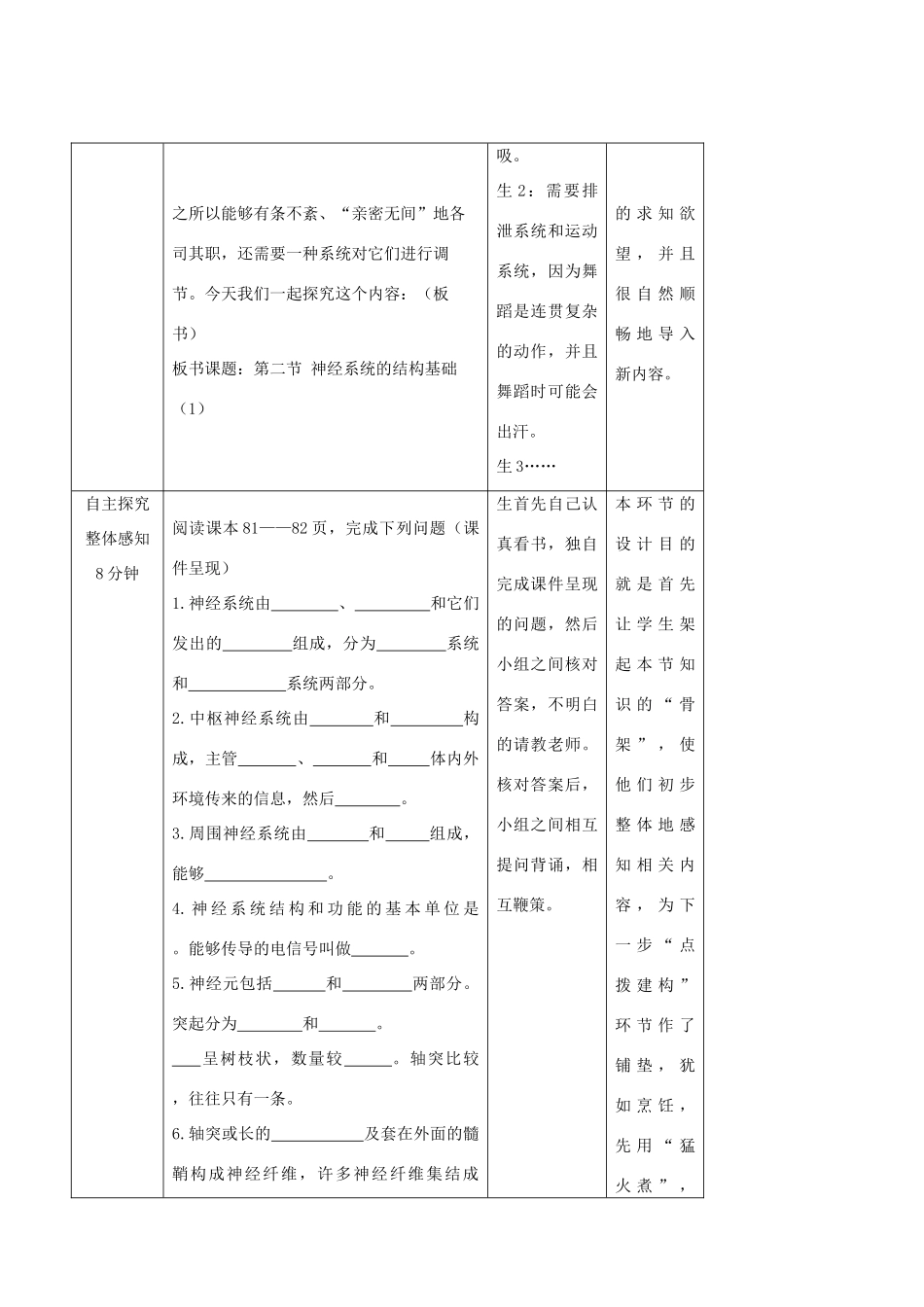 春季七年级生物下册 3.5.2 神经调节的结构基础教案 （新版）济南版-（新版）济南版初中七年级下册生物教案_第3页