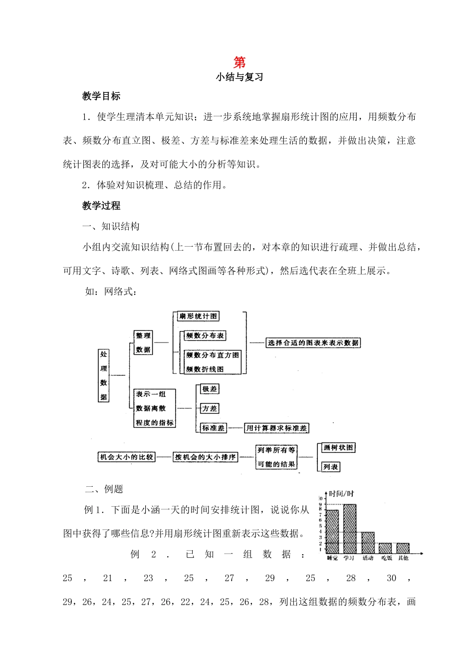 八年级数学下：第21章数据的整理与初步处理复习教案华东师大版_第1页