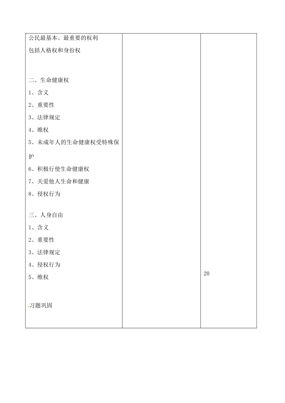 吉林省四平市第十七中学八年级政治下册《第三课 生命健康权与我们同在复习》教学设计 新人教版_第2页