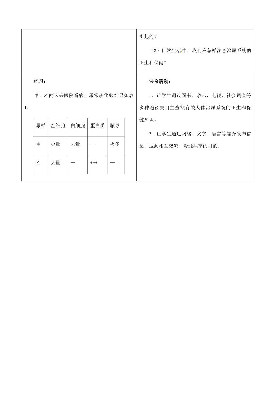 河北省秦皇岛市抚宁县驻操营学区初级中学七年级生物下册 尿液的形成教案1 冀教版_第3页