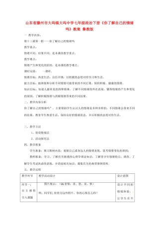 山东省滕州市大坞镇大坞中学七年级政治下册《你了解自己的情绪吗》教案 鲁教版