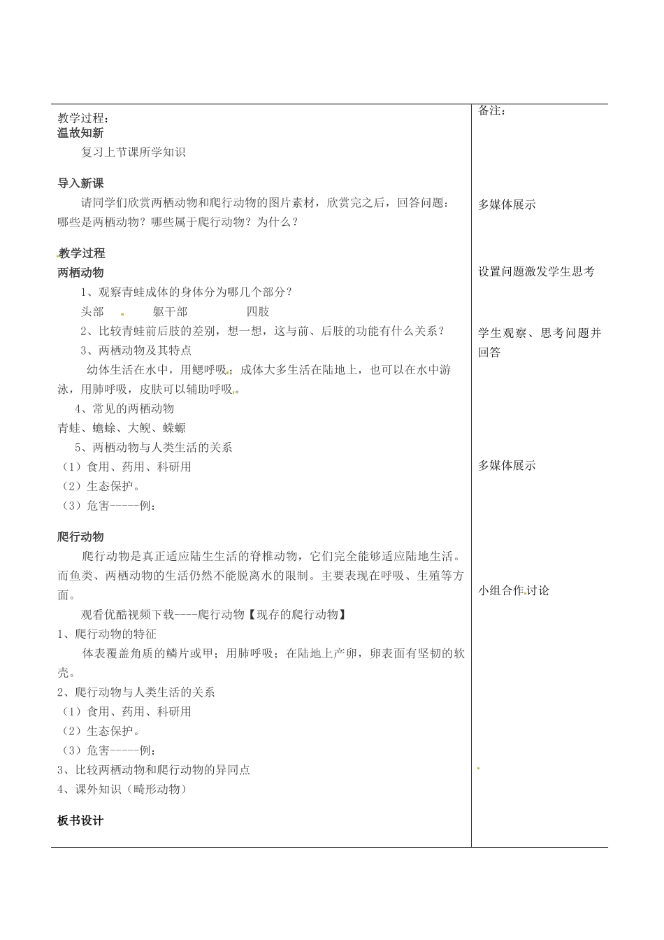 福建省福清西山学校八年级生物上册 两栖动物和爬行动物教案 （新版）新人教版_第2页