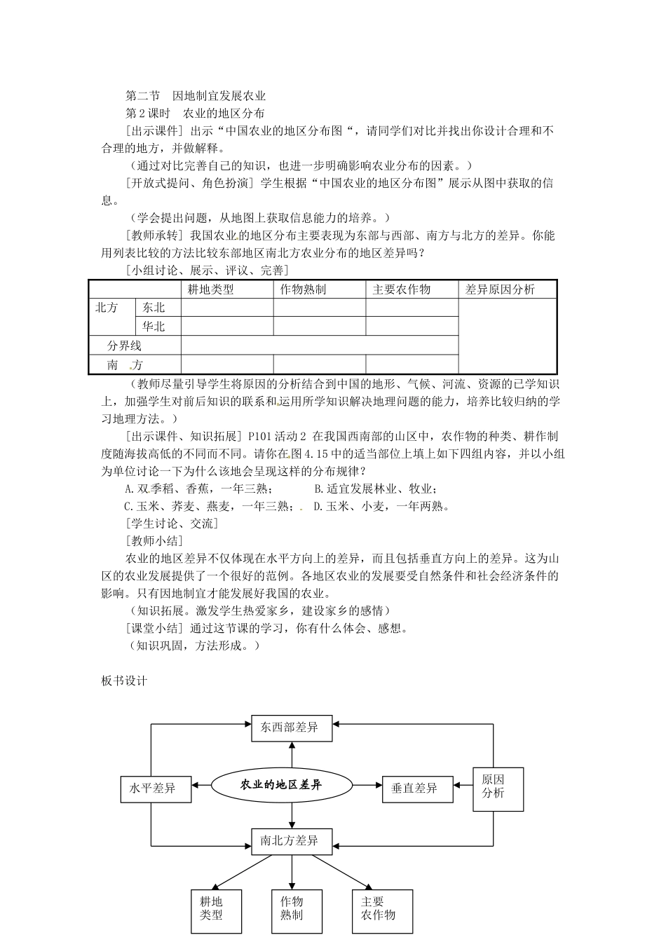 广东省深圳市福田云顶学校八年级地理上册 4.2.2 农业的地区分布教案 新人教版_第2页