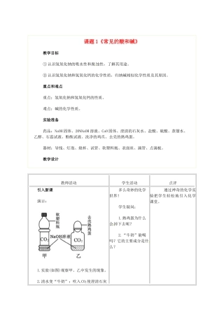四川省自贡市汇东实验学校九年级化学下册 第十单元 课题1《常见的酸和碱》浓硫酸教案 新人教版