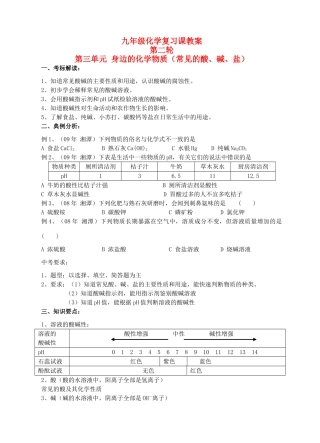 九年级化学第二轮考标复习 身边的化学物质（常见的酸、碱、盐）教案 人教新课标版