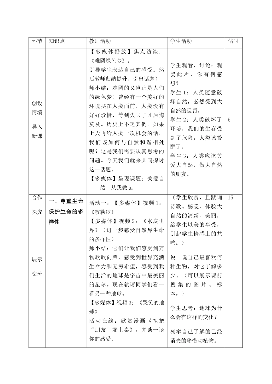 山东省临沭县第三初级中学八年级政治下册《关爱大自然从我做起》教案_第3页