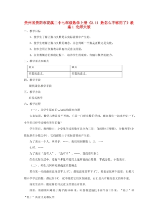 贵州省贵阳市花溪二中七年级数学上册《2.11 数怎么不够用了》教案1 北师大版
