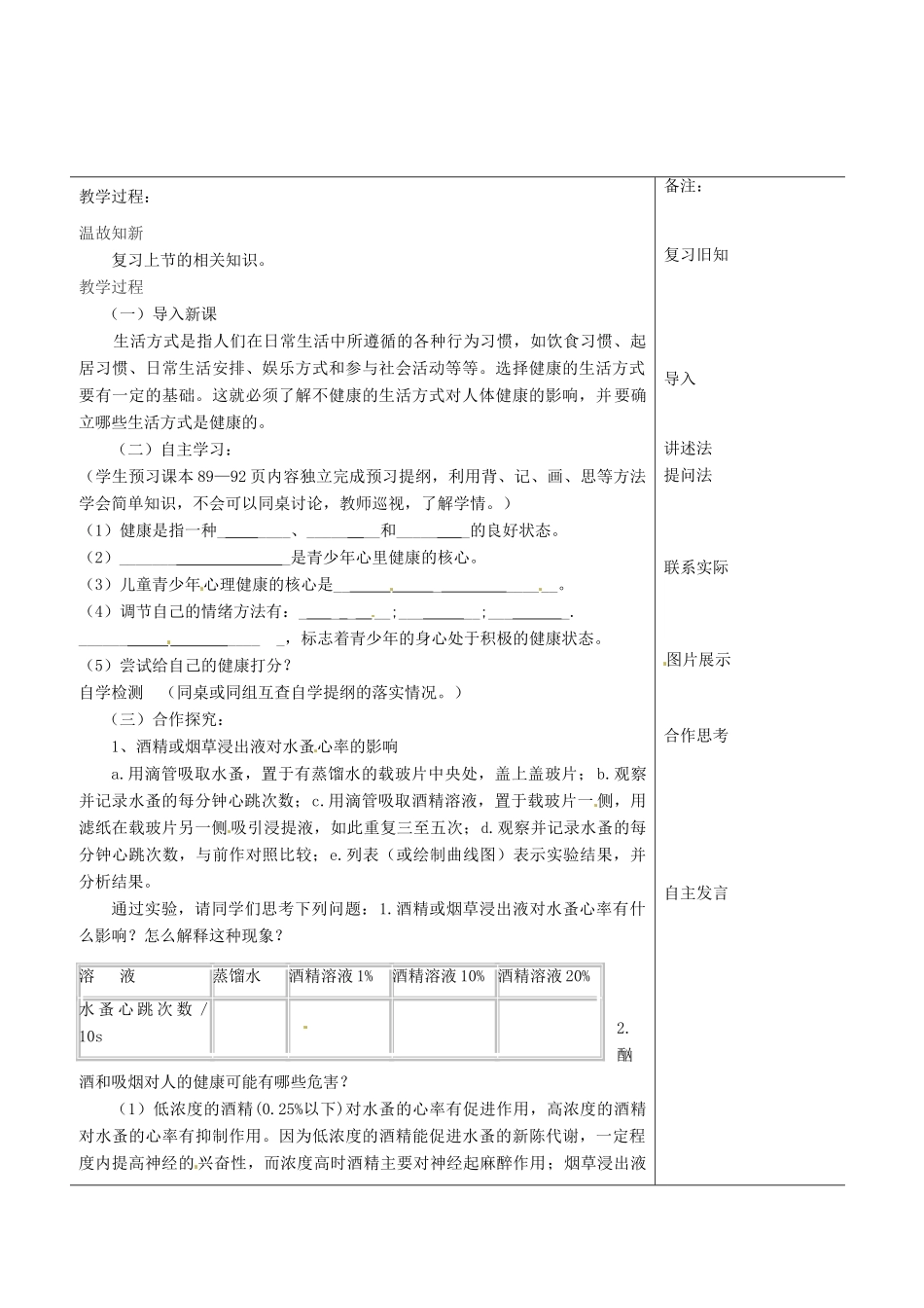 福建省福清西山中学初中部八年级生物下册 了解自己 增进健康教案 新人教版_第2页