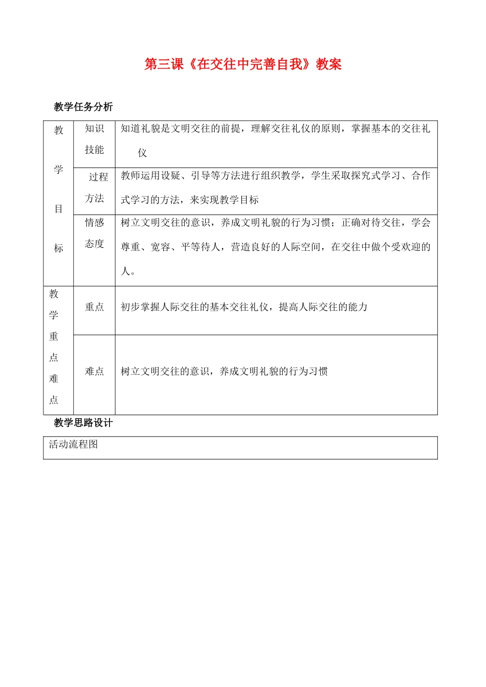 八年级政治上册 第三课《在交往中完善自我》教案 鲁教版_第1页