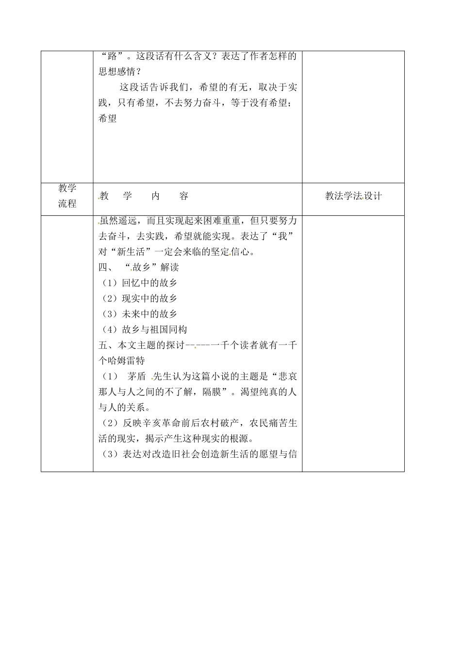（秋季版）吉林省长春市七年级语文下册 第4课 故乡教案3 长春版-长春版初中七年级下册语文教案_第2页